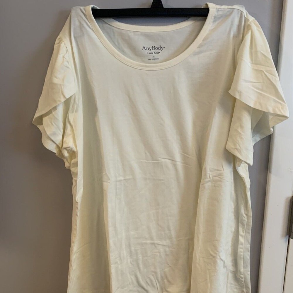 ANYBODY COZY KNIT JERSEY TULIP SLEEVE TEE NATURAL 1X NEW